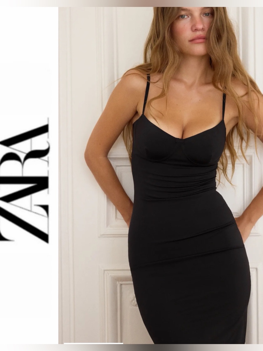 ZARA polyamide Black Midi Dress